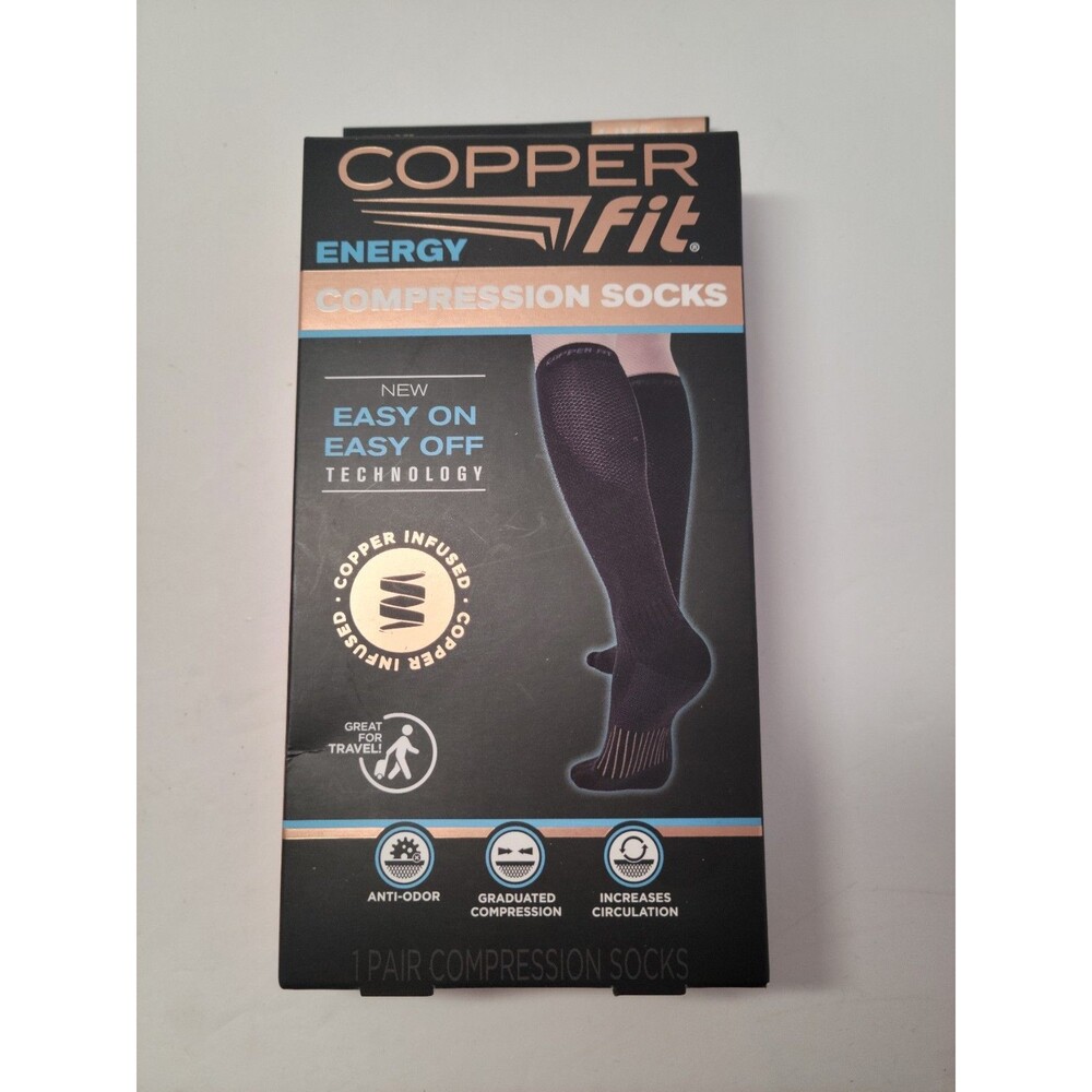 Copper Fit Energy Compression Knee High Socks Black L/XL Graduated Support